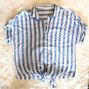 Blue and White Striped Button-down Shirt